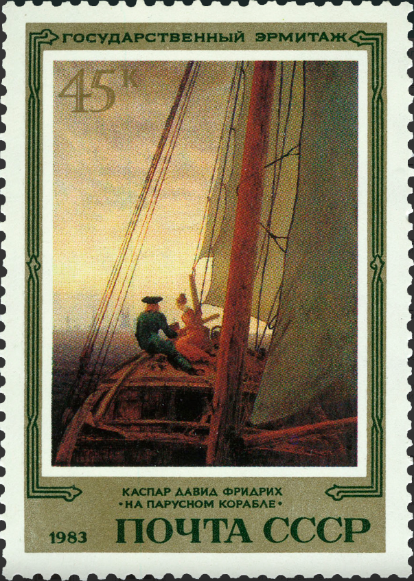 1983 5452 Картина На парусном корабле (1819). Фридрих К. 45к