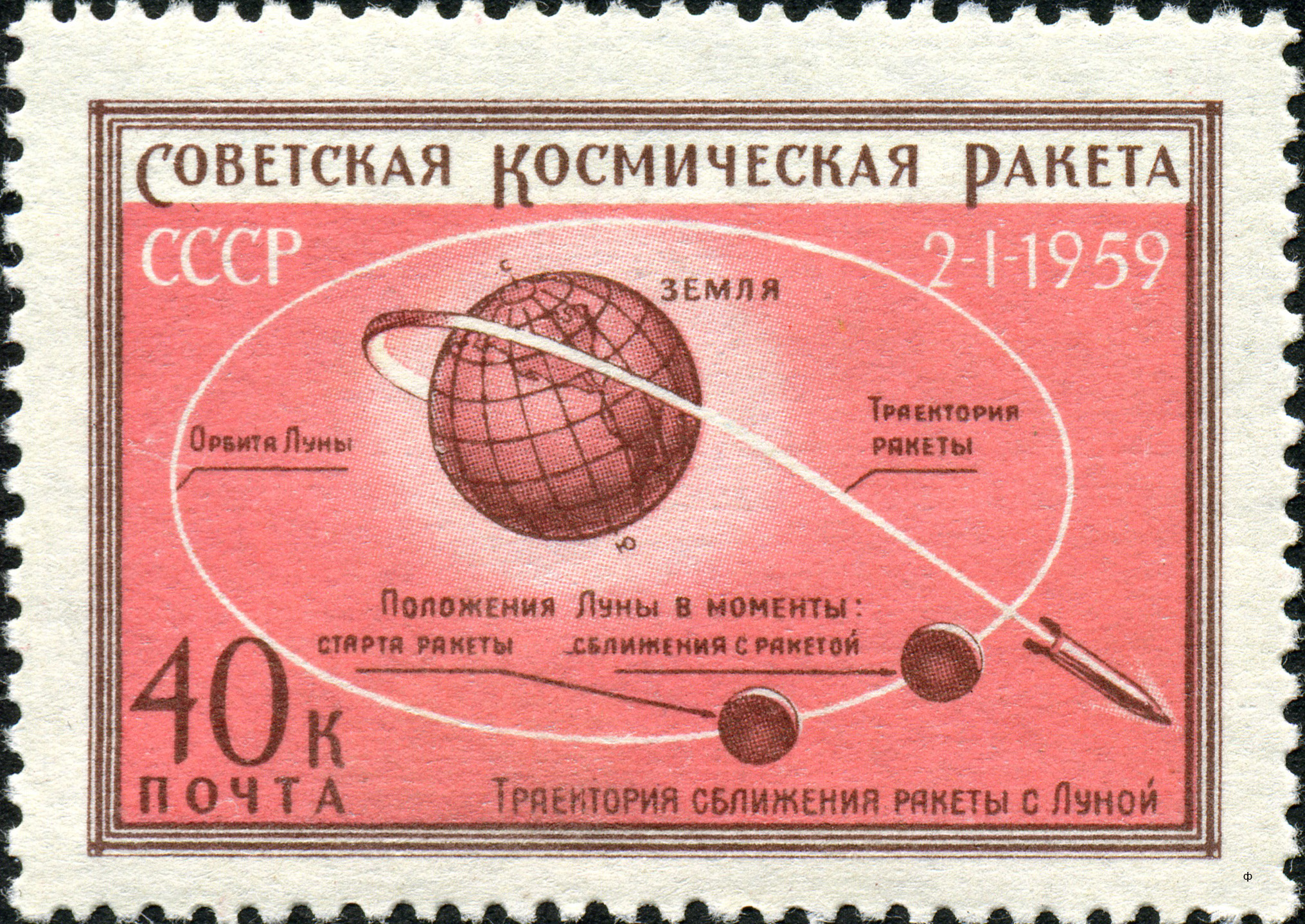1959 2306 Траектория сближения с Луной. Космический аппарат Луна-1 40к
