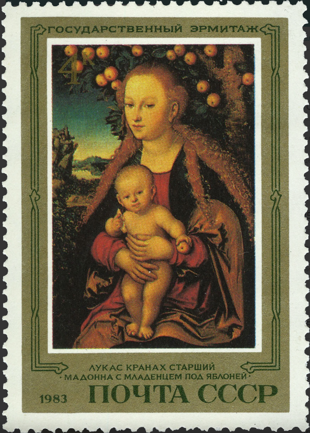 1983 5449 Картина Мадонна с младенцем под яблоней (1630). Кранах Л. 4к